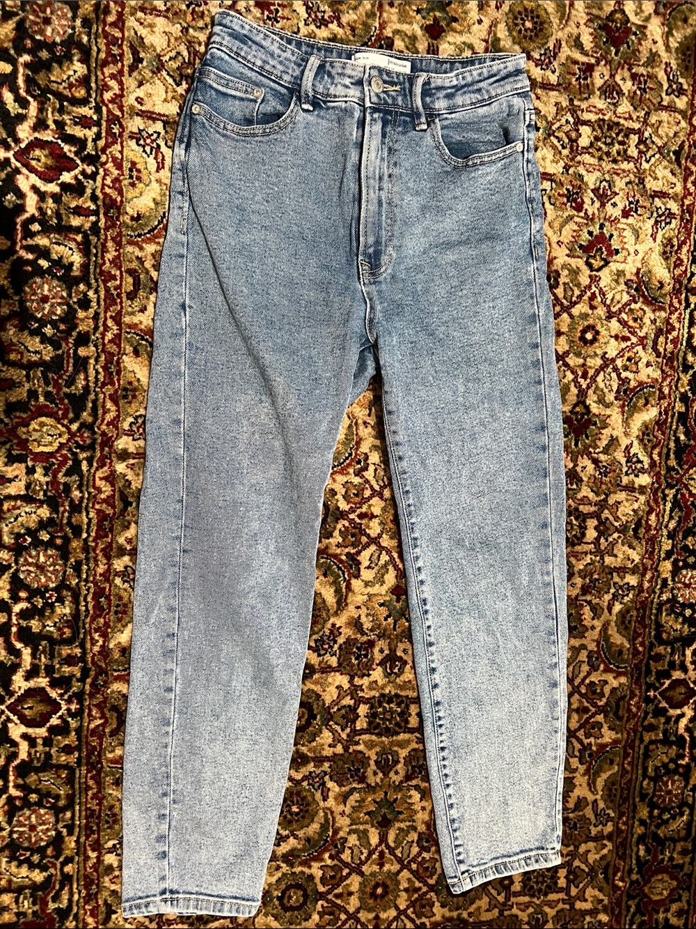 stradivarius Mom Slim High Waist Light Blue Straight Jeans Size 6